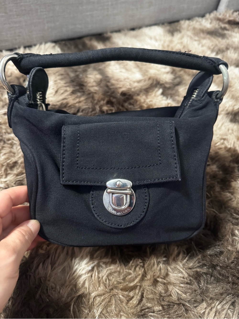 Marc by Marc Jacobs Black Mini Top-Handle Canvas Bag with Silver Hardware